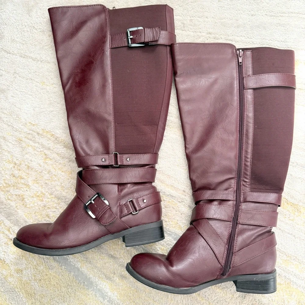 Torrid Wide Calf Tall Riding Boots Burgundy Size 7 W - Picture 7 of 11
